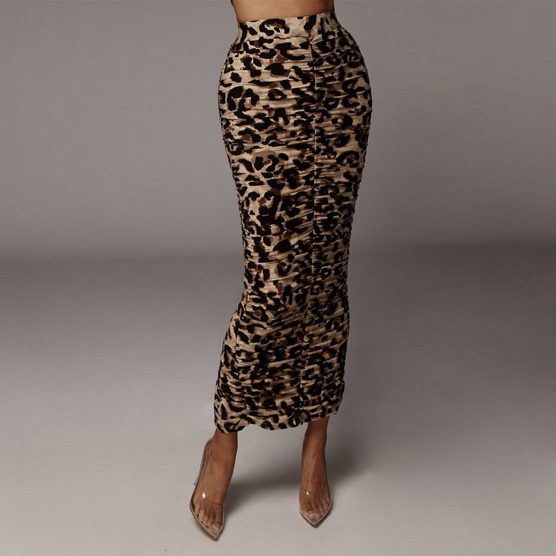 Serpentine leopard split skirt summer high waist long skirt