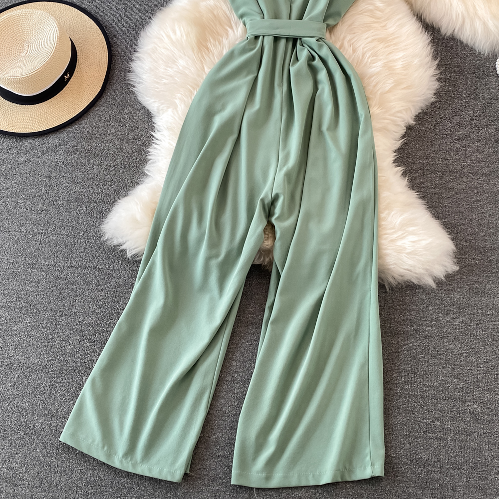 Square collar strapless wide leg summer sexy high waist jumpsuit