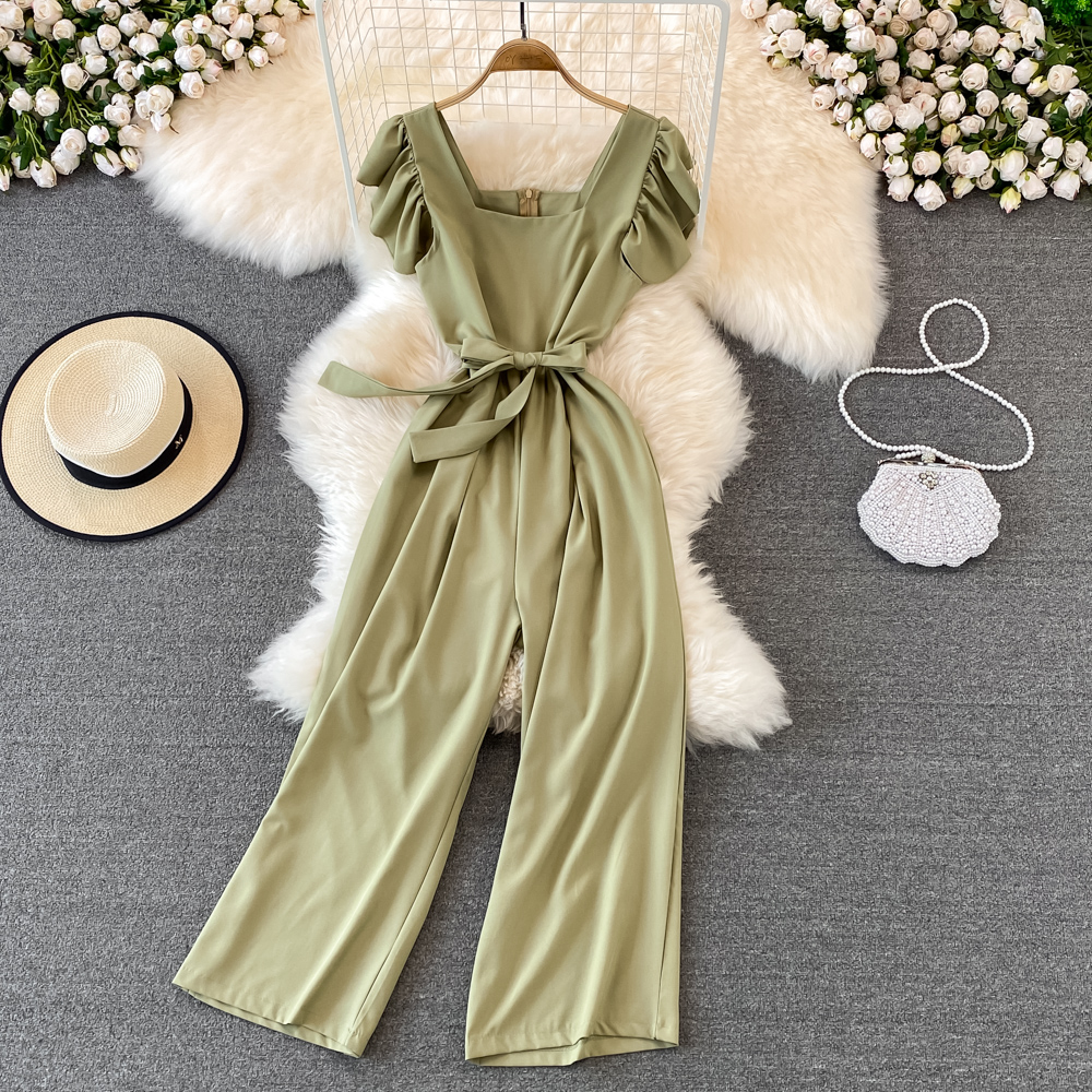 Square collar strapless wide leg summer sexy high waist jumpsuit