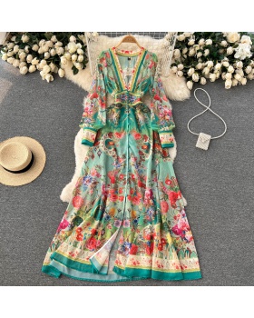 Court style exceed knee dress retro long dress