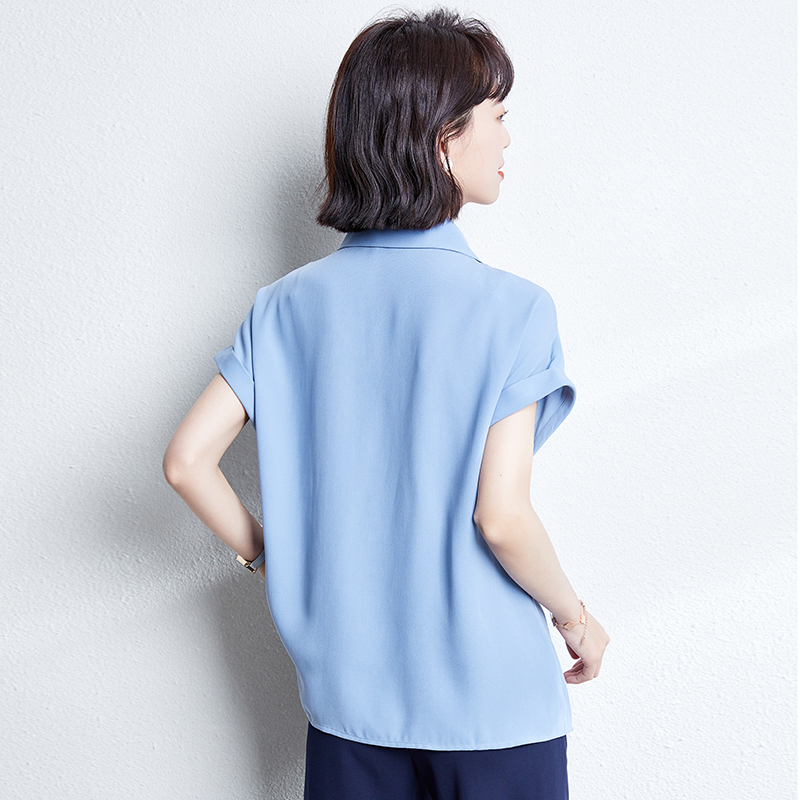 Short sleeve blue chiffon shirt summer shirt for women