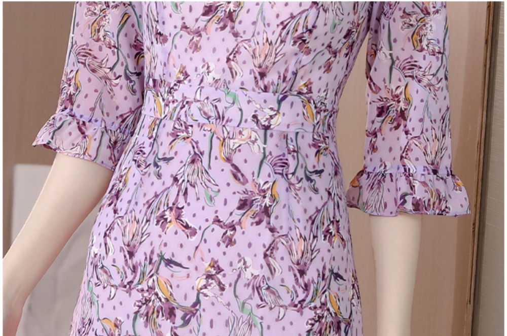 Lotus leaf edges summer floral purple dress for women