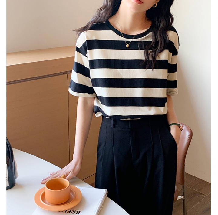 Stripe Korean style tops thin T-shirt for women