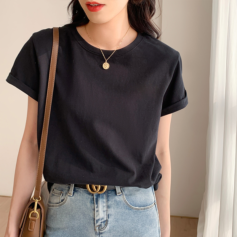 Loose thin T-shirt short sleeve pure tops for women