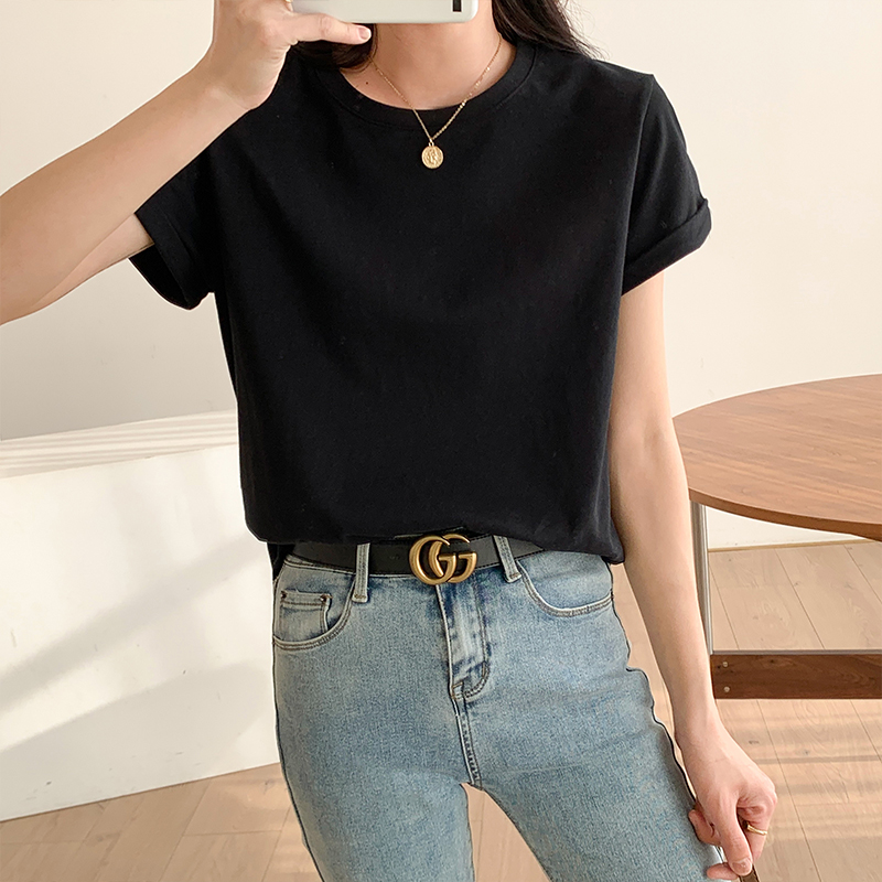 Loose thin T-shirt short sleeve pure tops for women