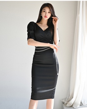 Slim Korean style chain belt cross spring dress