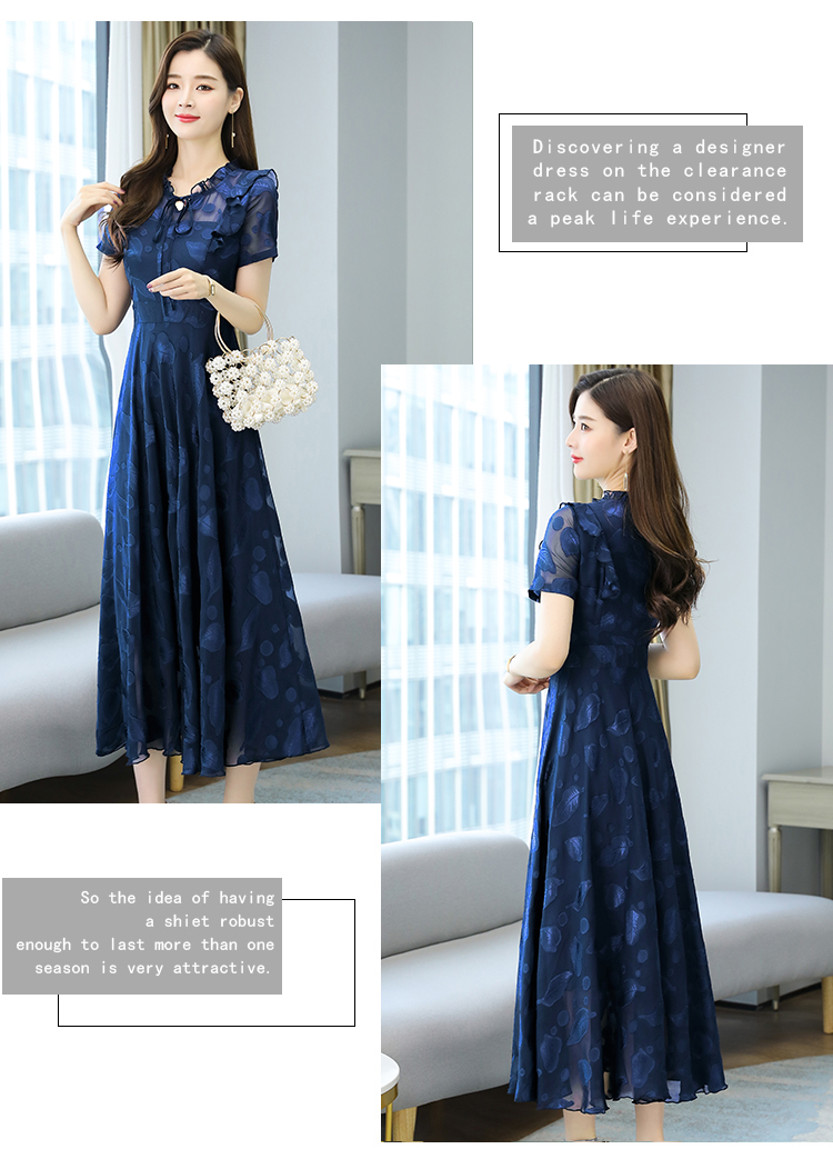 Pinched waist jacquard chiffon big skirt dress for women