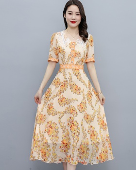 Printing big skirt dress slim long dress for women