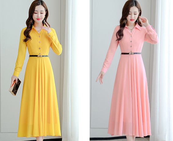 Slim chiffon pure long summer Korean style dress