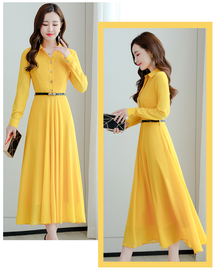 Slim chiffon pure long summer Korean style dress