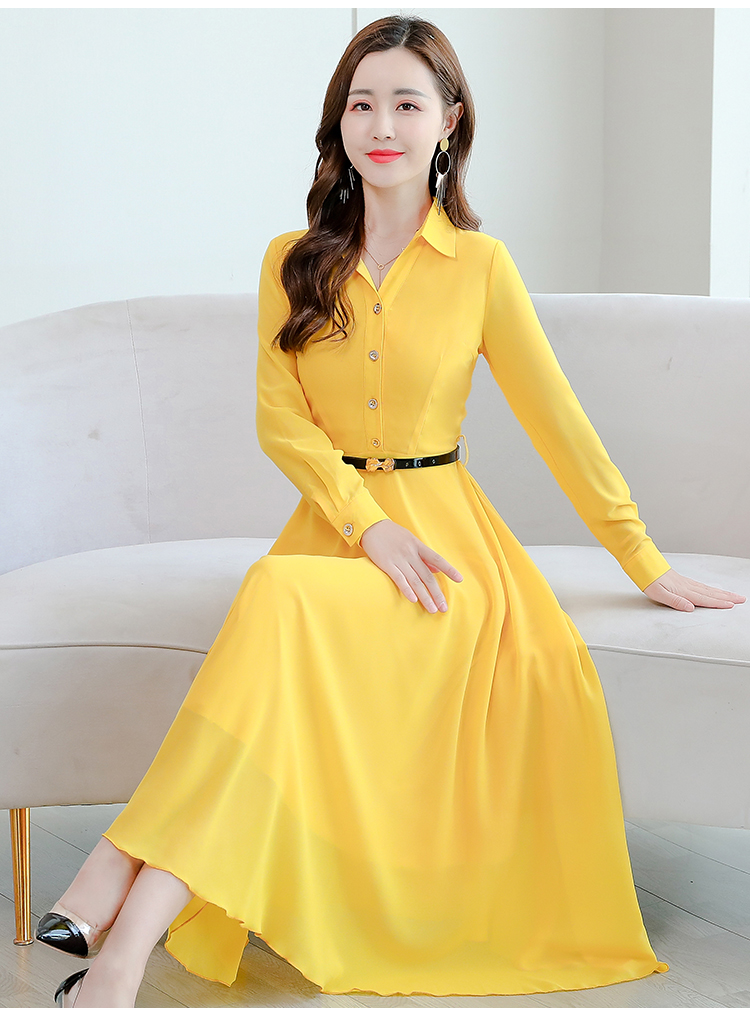 Slim chiffon pure long summer Korean style dress