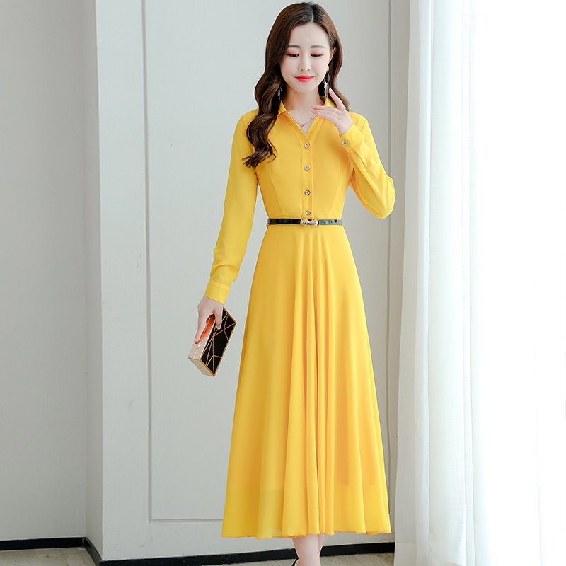 Slim chiffon pure long summer Korean style dress