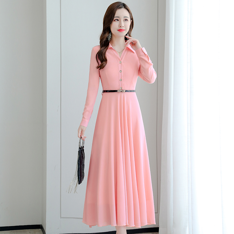 Slim chiffon pure long summer Korean style dress