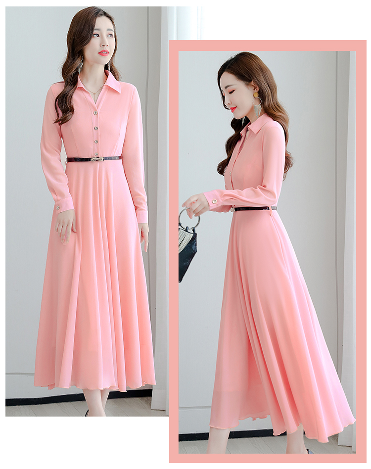 Slim chiffon pure long summer Korean style dress