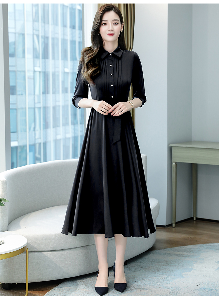 Satin short sleeve dress slim fashion long dress