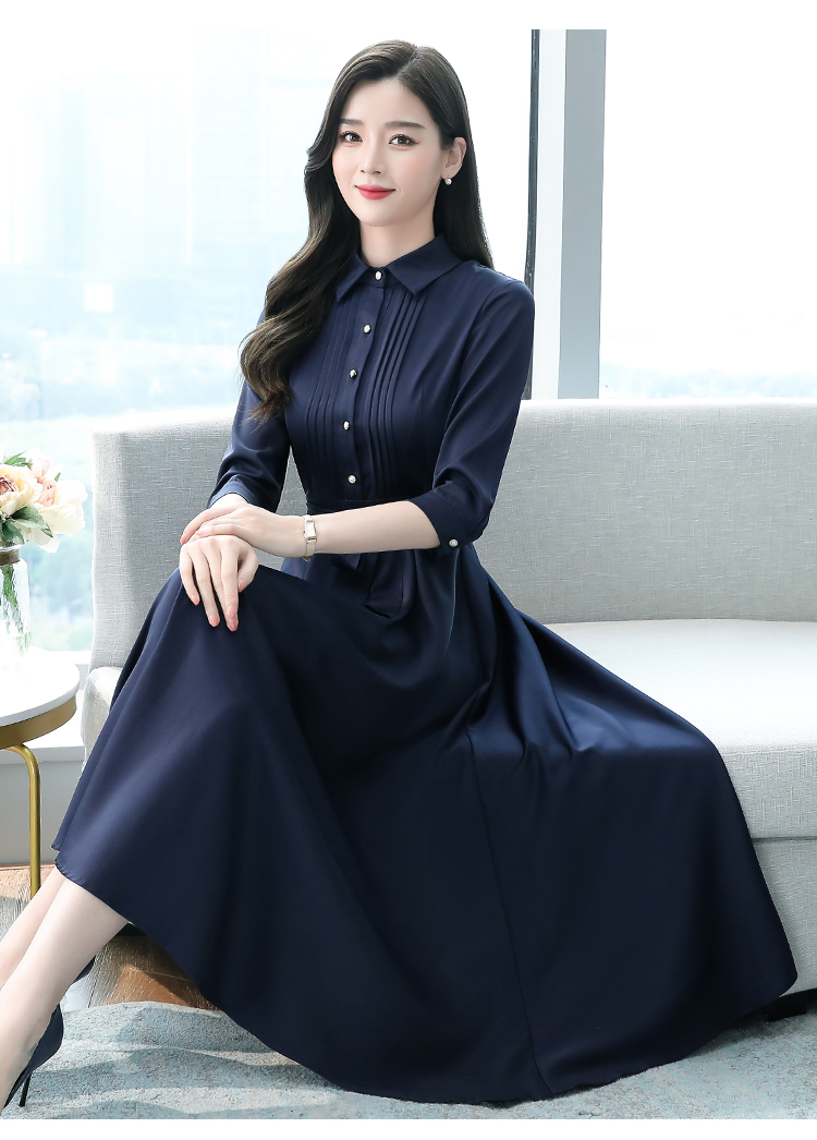 Satin short sleeve dress slim fashion long dress