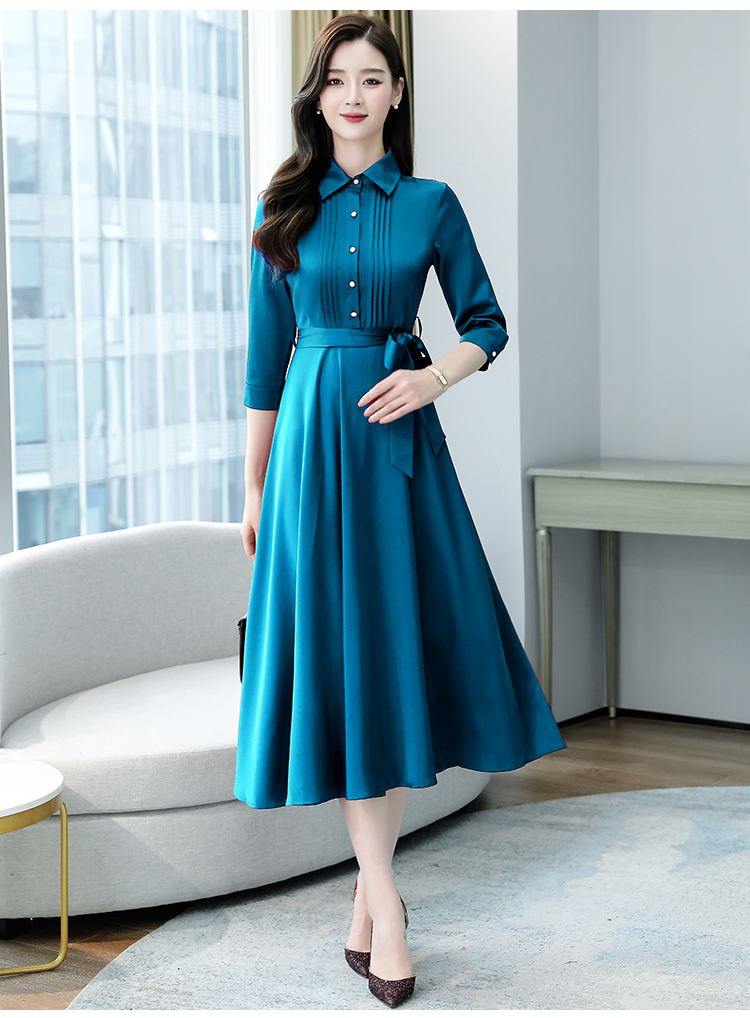 Satin short sleeve dress slim fashion long dress