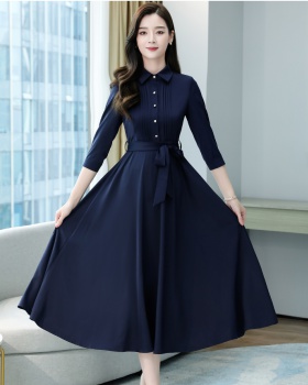Satin short sleeve dress slim fashion long dress