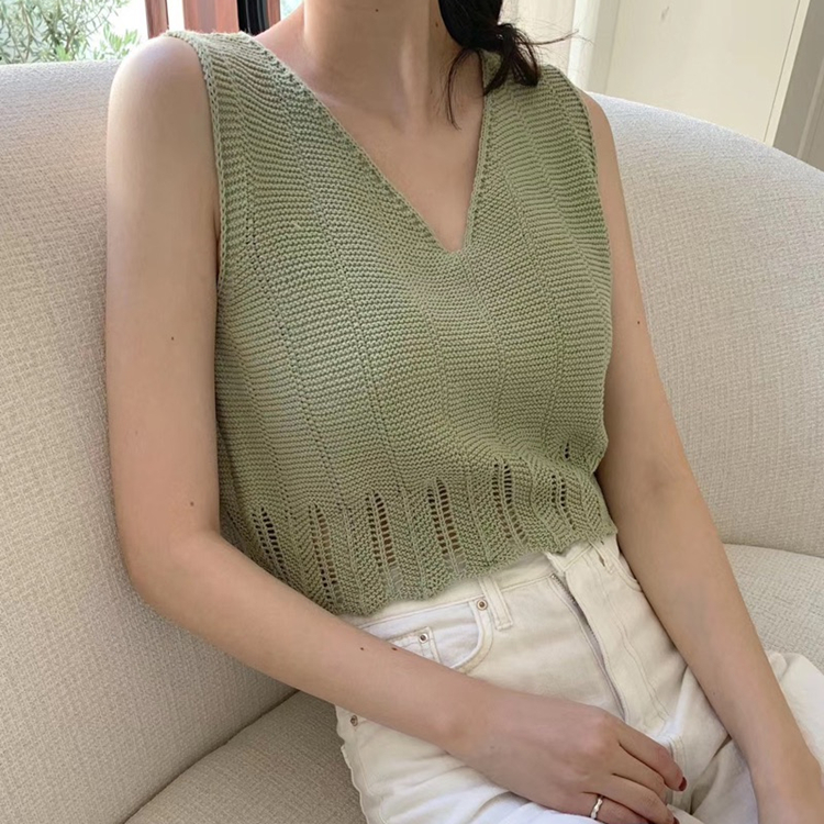 Knitted Korean style thin tops V-neck short vest