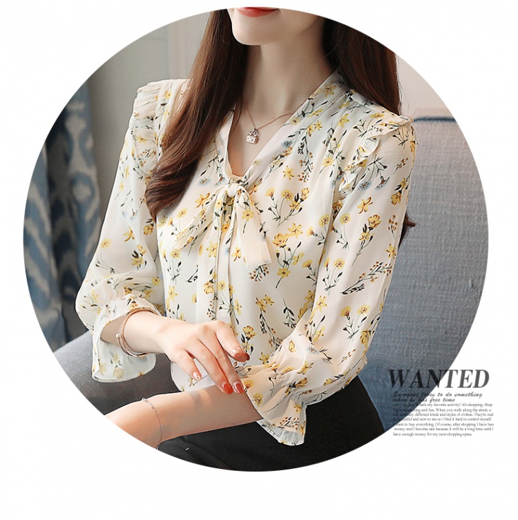 Western style floral tops trumpet sleeves small shirt