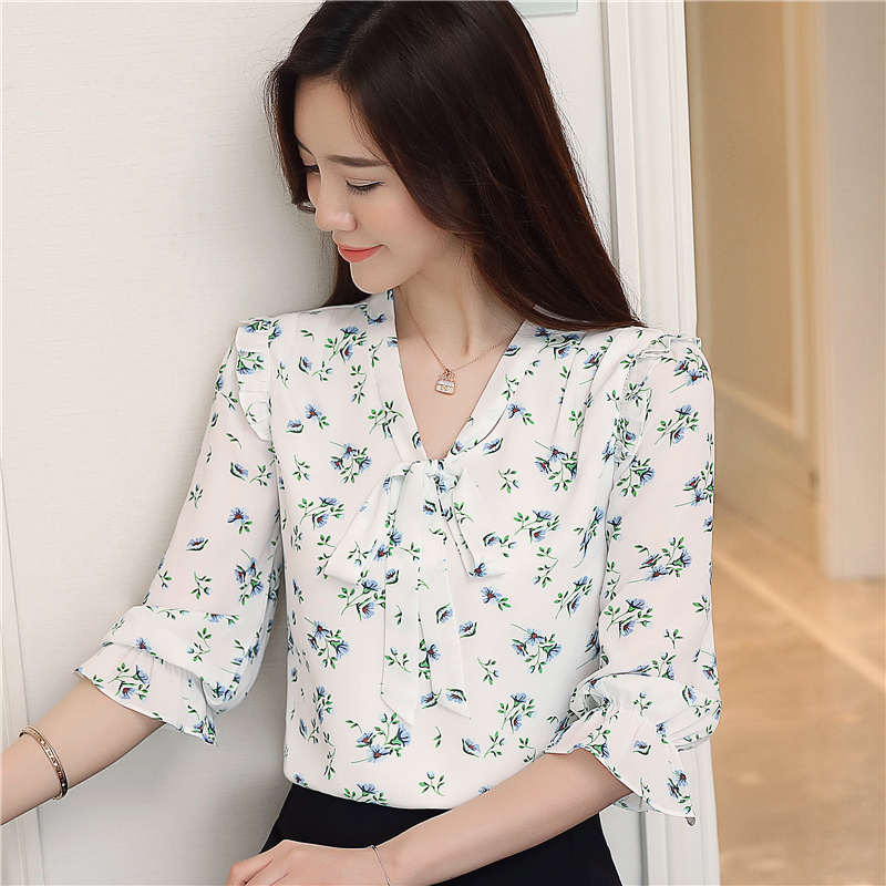 Western style floral tops trumpet sleeves small shirt