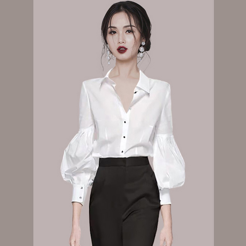 Unique temperament fashion tops spring white shirt