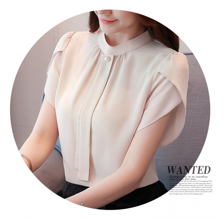 Short sleeve apricot small shirt half high collar tops