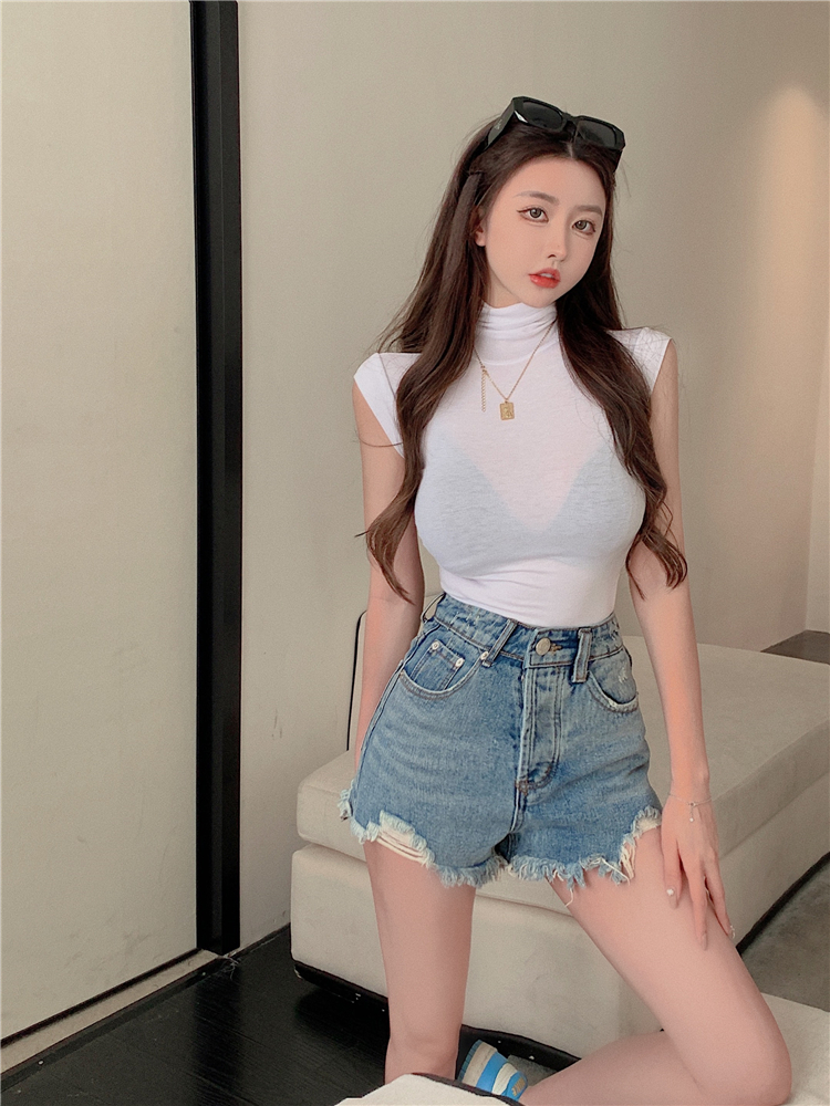 High waist spring short jeans loose blue shorts for women