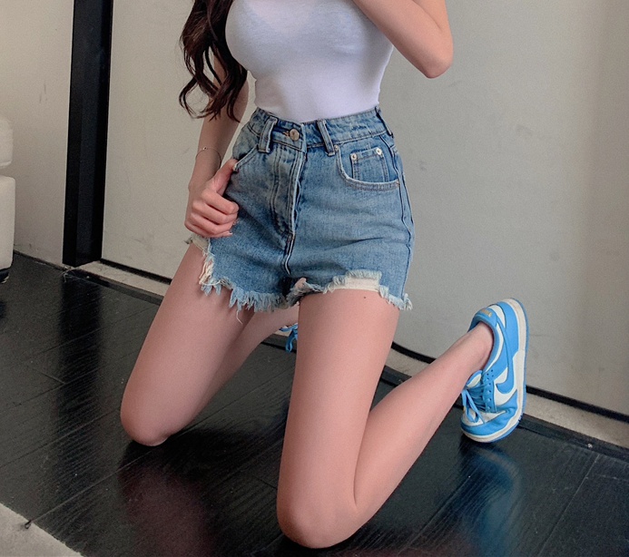 High waist spring short jeans loose blue shorts for women