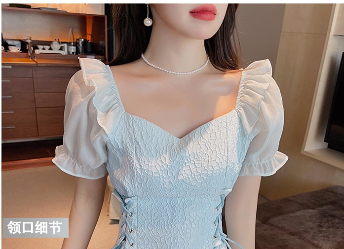 Square collar pinched waist bubble dress