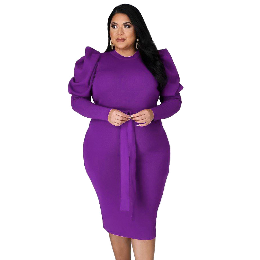 Long sleeve slim waistband large yard dress for women