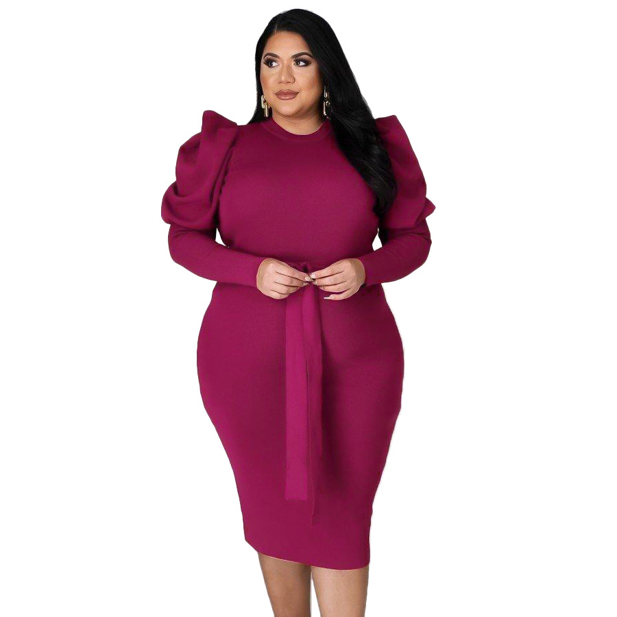 Long sleeve slim waistband large yard dress for women