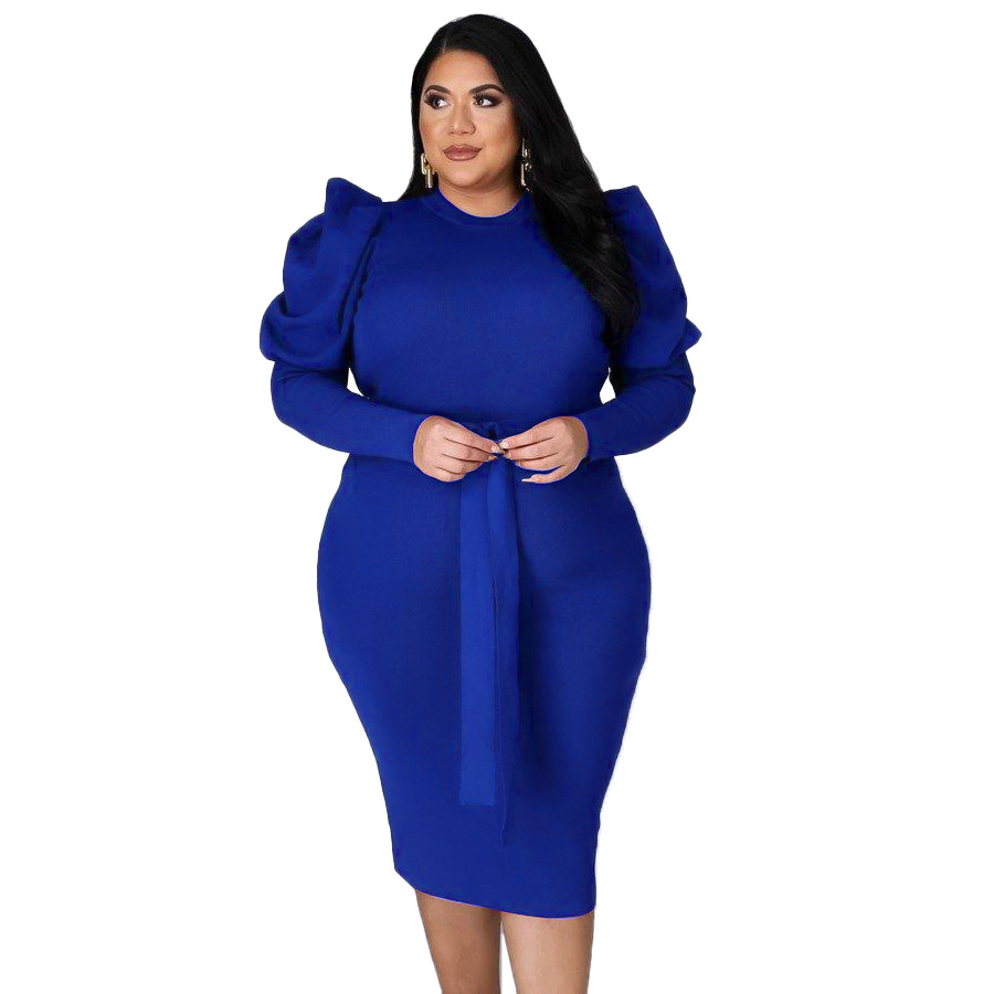 Long sleeve slim waistband large yard dress for women