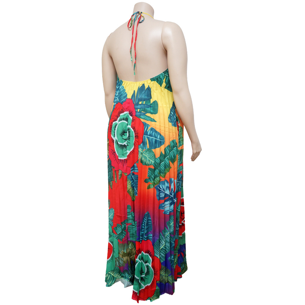 Big skirt printing digital European style dress for women