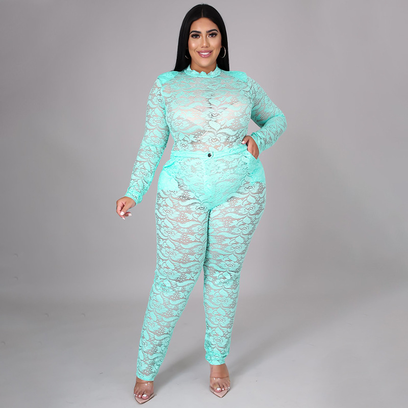 Lace long pants large yard jumpsuit 2pcs set for women