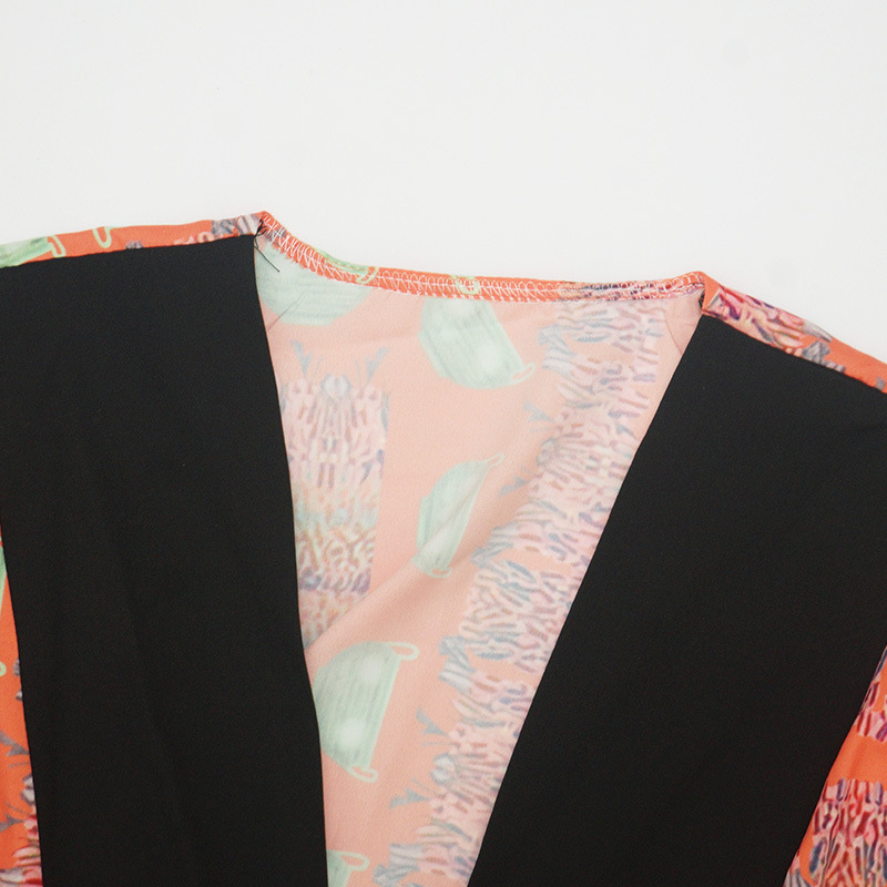 Digital black frenum coat long printing tops for women