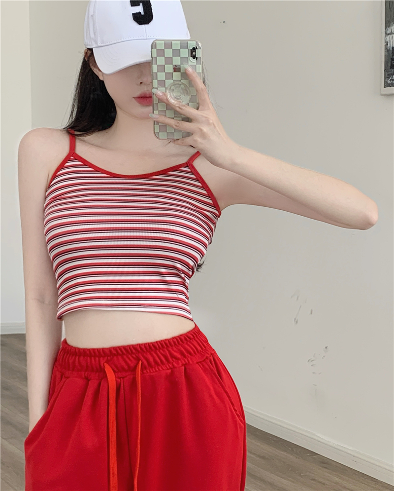 Summer stripe small sling spicegirl short vest for women