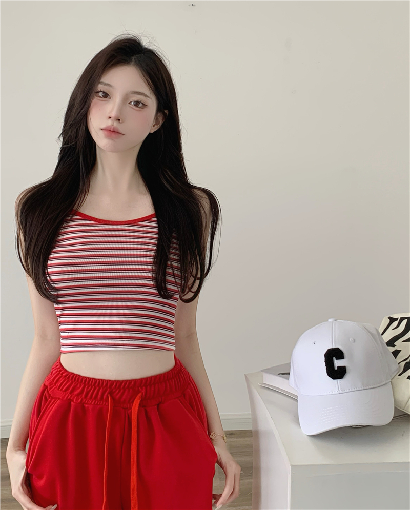 Summer stripe small sling spicegirl short vest for women