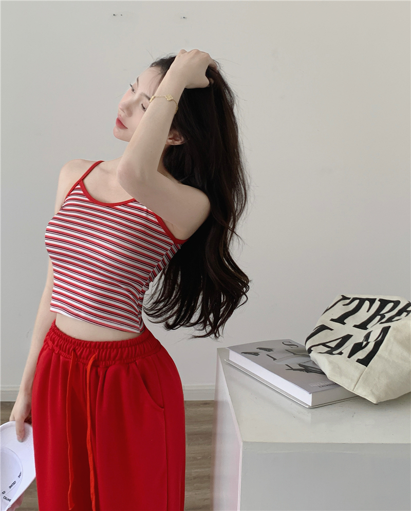 Summer stripe small sling spicegirl short vest for women