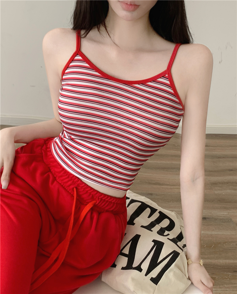 Summer stripe small sling spicegirl short vest for women