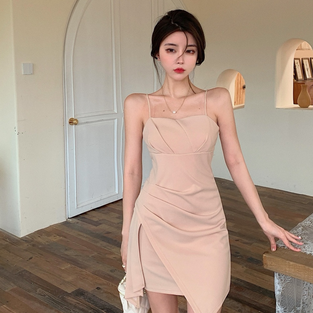 Slim dress pinched waist strap dress for women