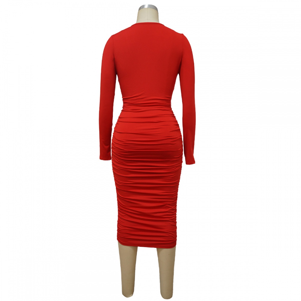 V-neck package hip knitted multicolor dress for women