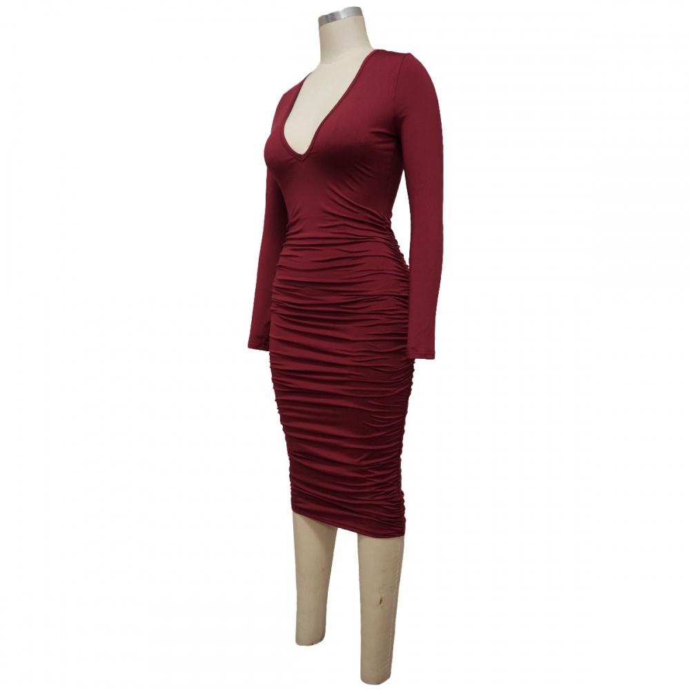 V-neck package hip knitted multicolor dress for women