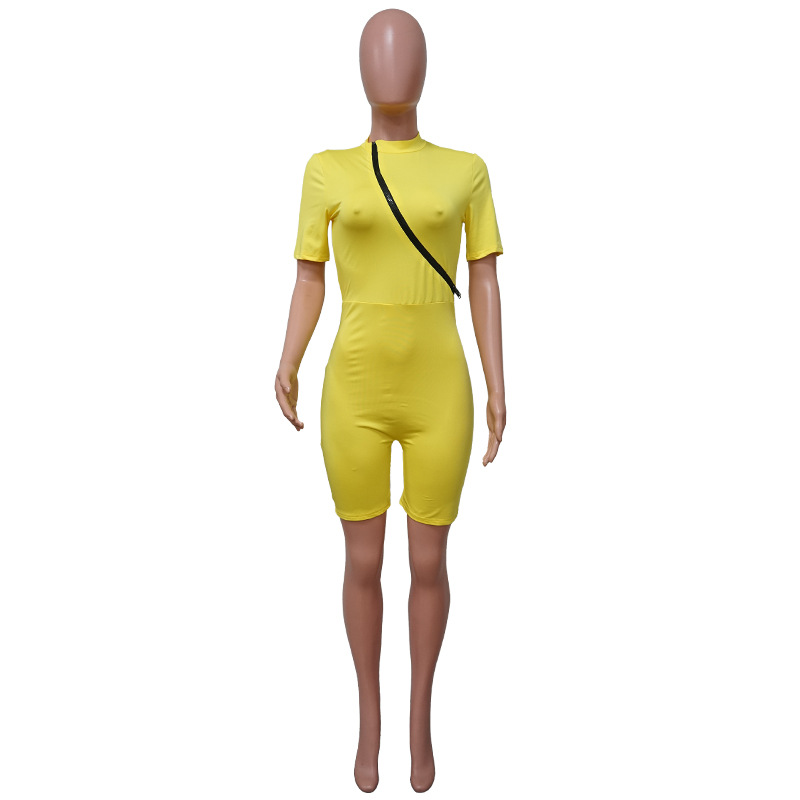 Tight zip splice European style mixed colors jumpsuit