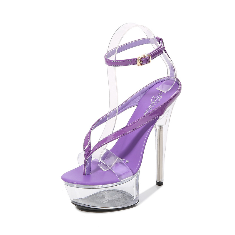 Fine-root sexy shoes transparent crystal platform