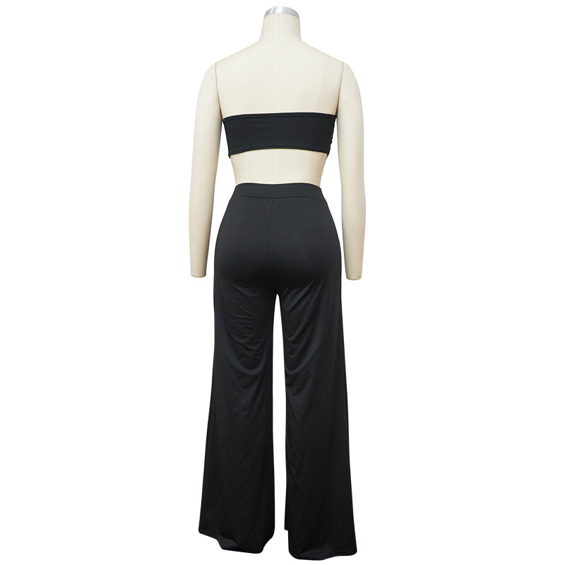 Bandage split European style wide leg pants 2pcs set