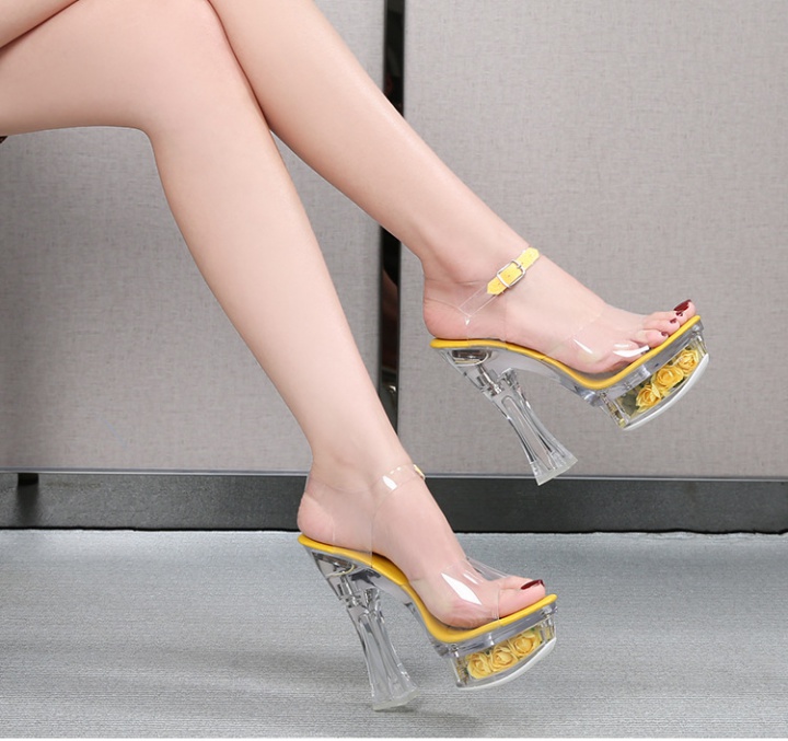 Korean style thick low hasp flowers high-heeled shoes