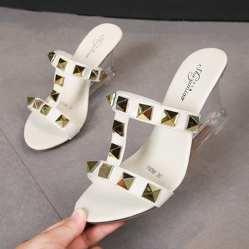 Summer high-heeled slippers rivet transparent platform