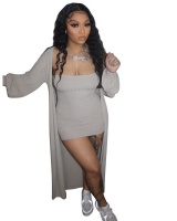 Long sleeve knitted dress sexy package hip coat 2pcs set