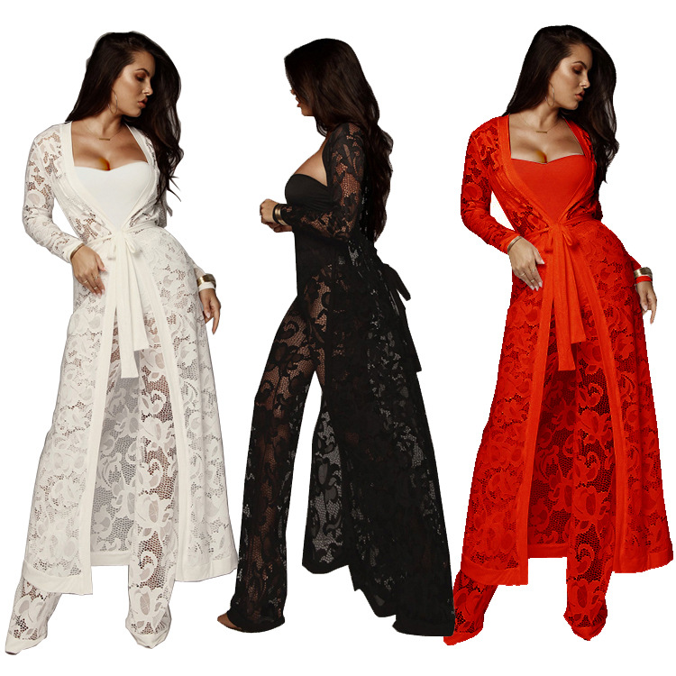 Sexy Casual lace wide leg pants 3pcs set for women